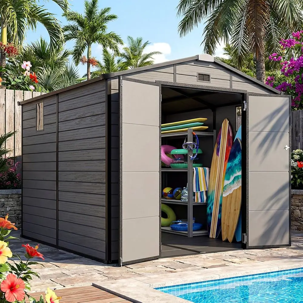 8x8 Outdoor Storage Shed with  - đánh giá và giá Gardening Tools Plastic