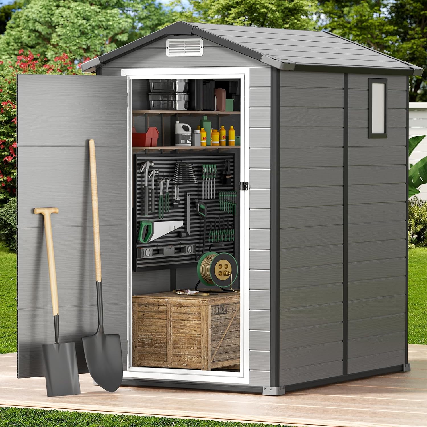 Outdoor Storage Shed with Floo - đánh giá và giá Gardening Tools Plastic